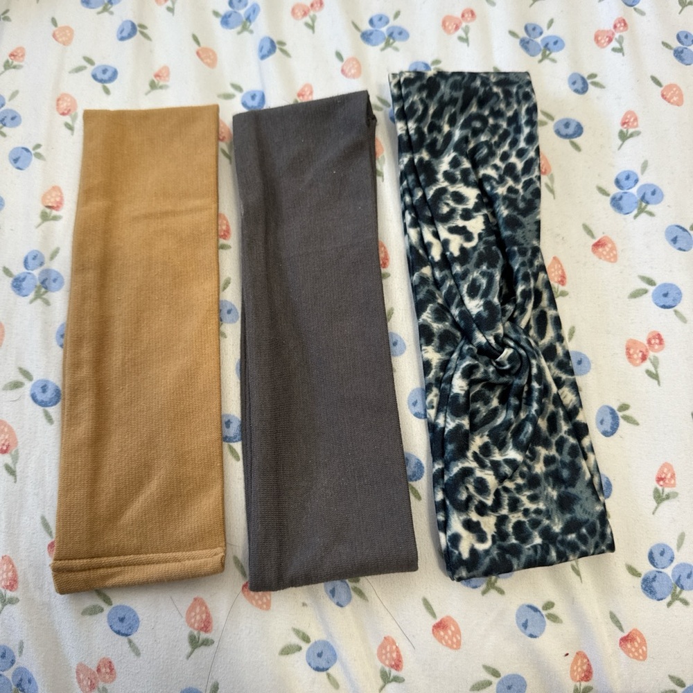 Set of Three Headbands - Tan, Gray, Leopard Print